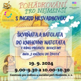 Pohádkování s Ingrid Nesvadbovou v rámci celorepublikového projektu Bookstart aneb S knížkou do života. 9.00-9.30 a 10.00-10.30